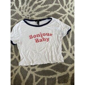 White and Red Bonjour Baby Forever21 Graphic Tee